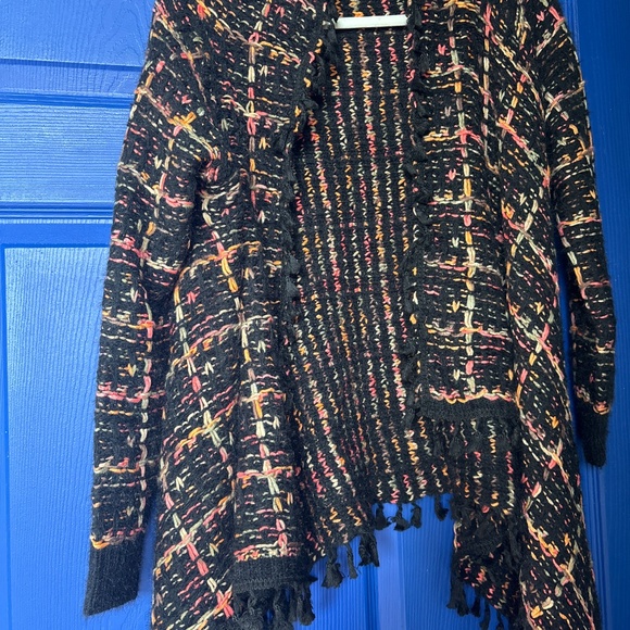 Open cardigan tweed multi color with fringe - Picture 4 of 4